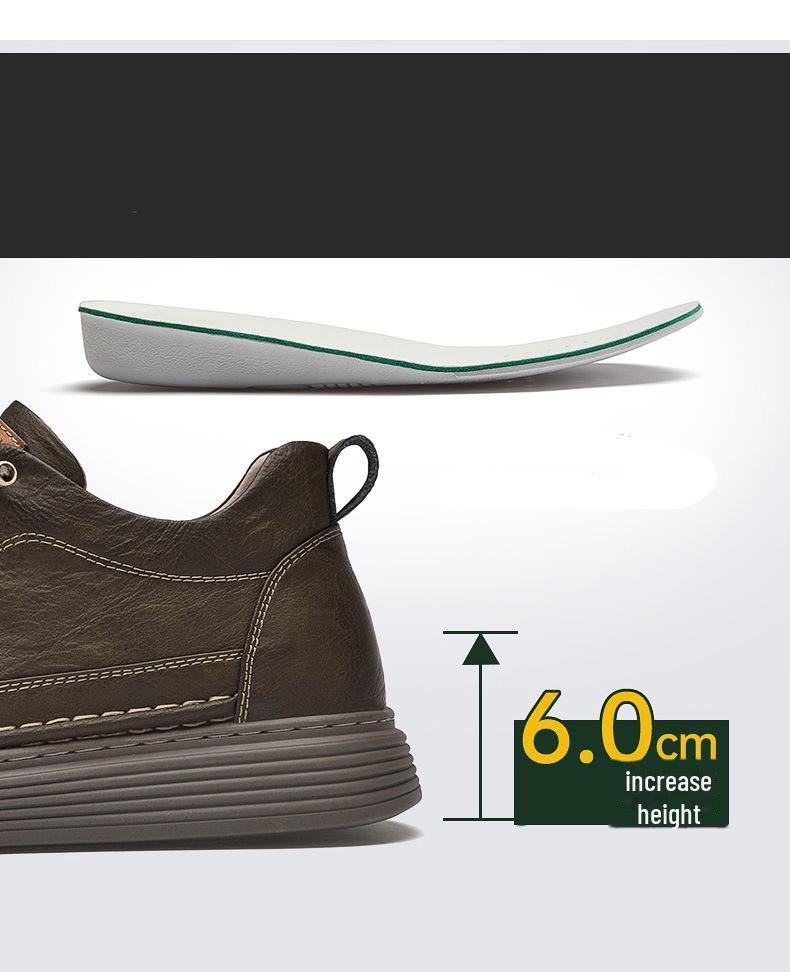 Мужские кроссовки из коровьей кожи на толстой подошве: Увеличивающие рост, британские повседневные кожаные туфли большого размера с низким верхом в тренде