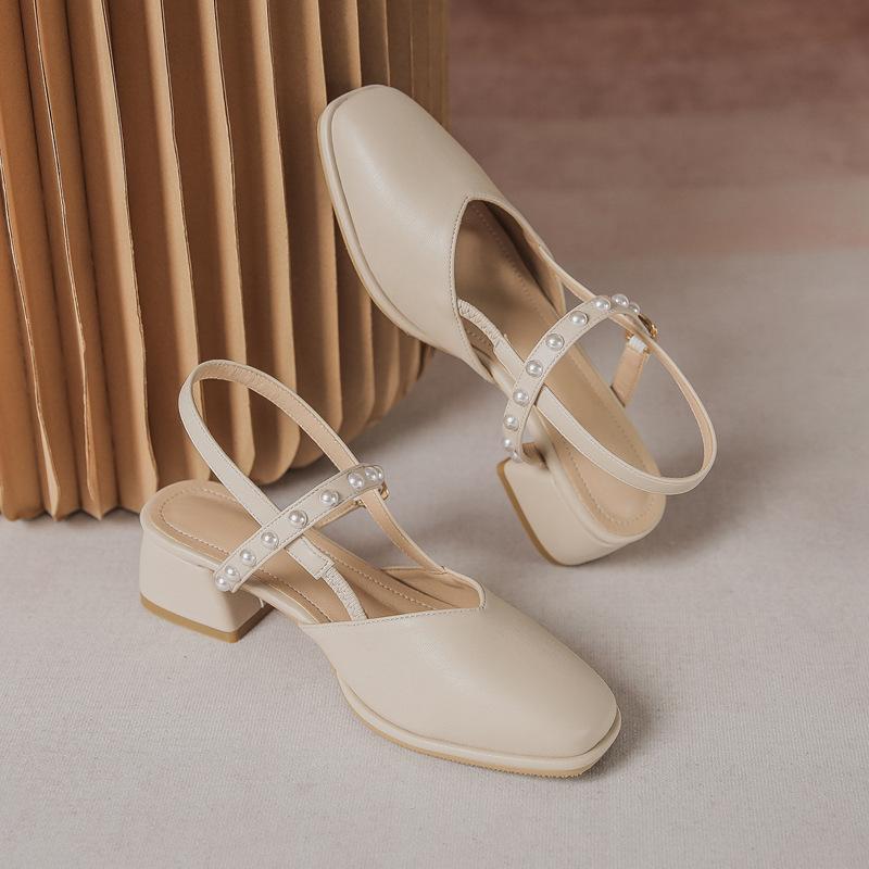 Yuexinwang кожаные балетки для женской обуви Хуэйчжоу каблуки виноград мать те же крутые тапочки толстый каблук квадратный носок высокий каблук сандалии