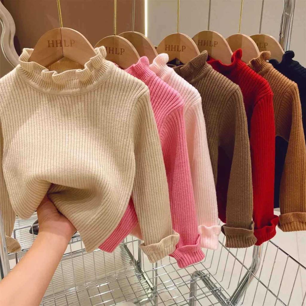 Kids Rib Sweater Girl T-Shirt Long Sleeve Children Turtleneck Knitted Sweater Bottoming Shirt Tops Clothes for Baby