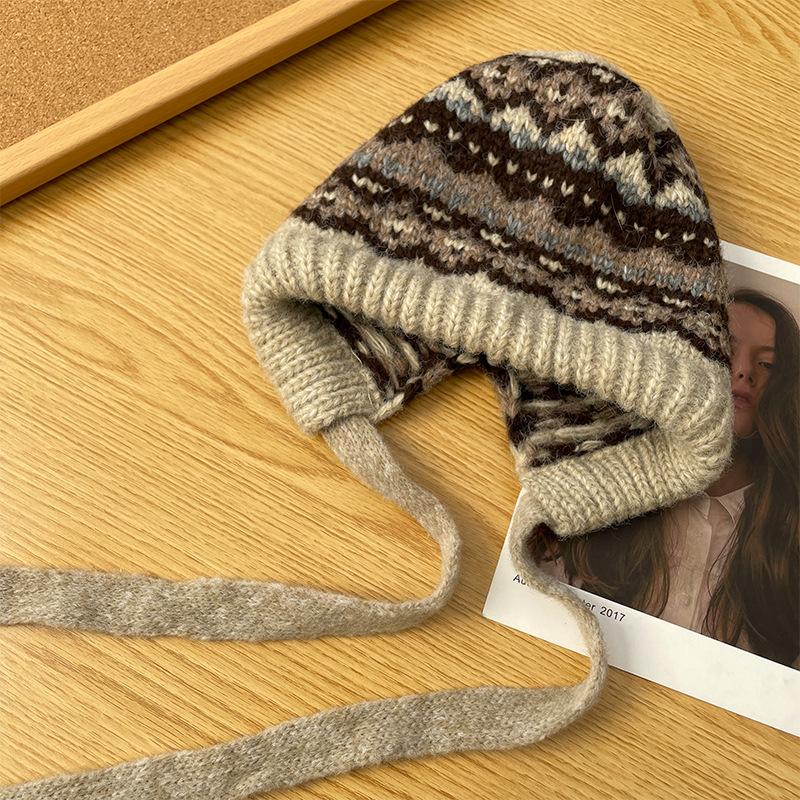 Шапка-балаклава женская зимняя, большой окружности головы, ветрозащитная и теплая, с защитой ушей, вязаная шапка, подчеркивающая лицо, маленькая шерстяная шапка