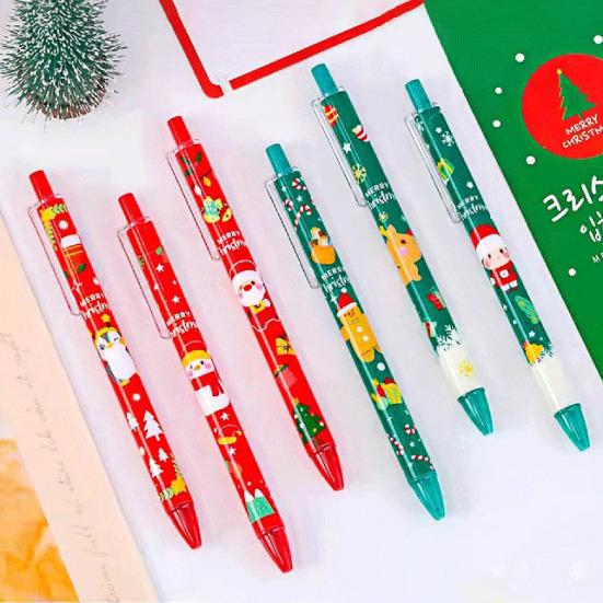 Yousheng 6Pcs Christmas Gel Pens Various Festive Patterns Push-Type Christmas Pens Stationery Supplies Christmas Party Favors