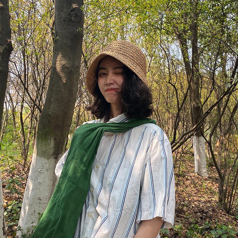 Japanese Foldable Hand-Woven Straw Hat Women Spring And Summer Vacation Beach Big Eaves Sunshade Small Fresh Bucket Straw Hat Women