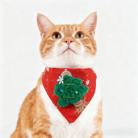 Christmas Cat Bandana Pet Triangle Scarf Funny Bib with Plush Santa Reindeer Xmas Tree Bandana Collar for Dogs Cats Holiday Dress-up