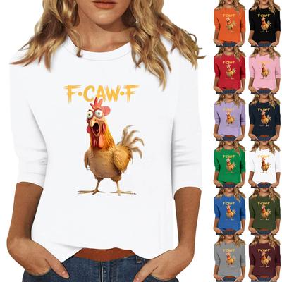 Женская модная повседневная футболка с рукавом три четверти и принтом на шее