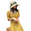 Women's Dress Summer New Solid Tone Waist Wrap Style Square Neck Dress