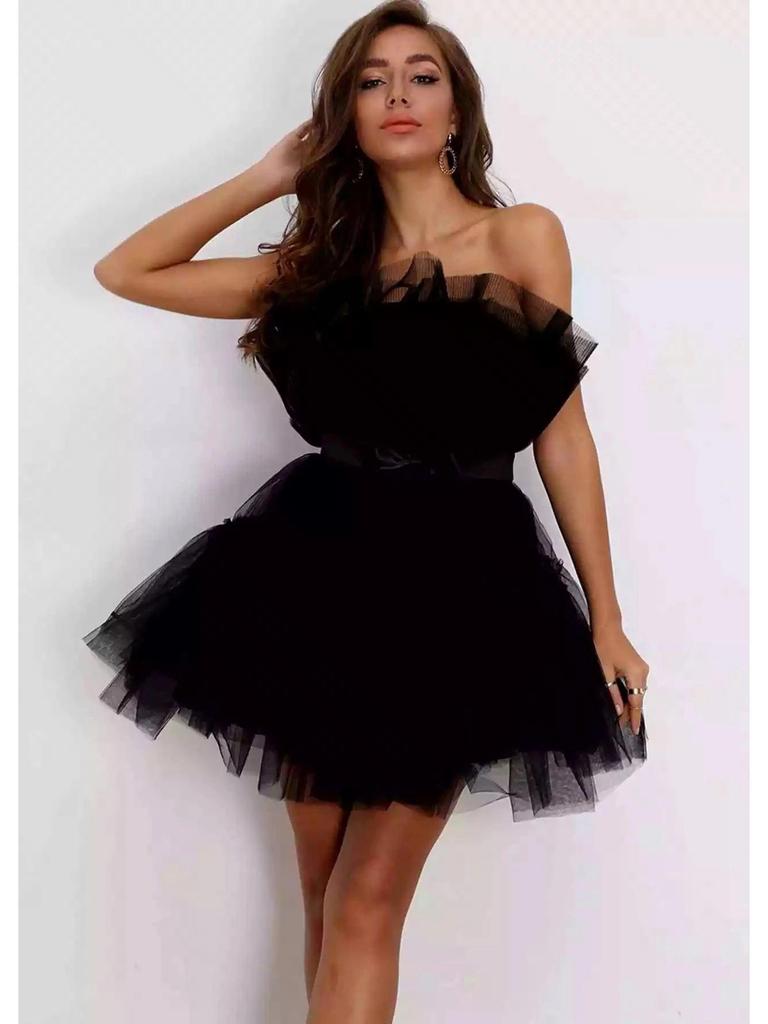 WT2025 Элегантное платье из сетчатого тюля с бантом