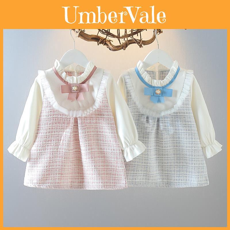 Girl Checker Dress With Bow For Spring Casual Wear