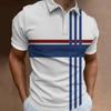 Мужская модная рубашка поло с коротким рукавом и лацканами с 3D-цифровой печатью, полосатая рубашка поло
