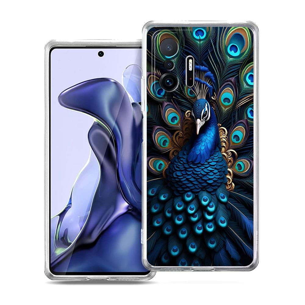 Прозрачный чехол для телефона для Xiaomi Mi 14 13 12 11 Ultra 13T 12T 11T Poco X3 NFC F3 F6 Pro 5G Мягкий ТПУ Животный Милый Рисунок Павлина