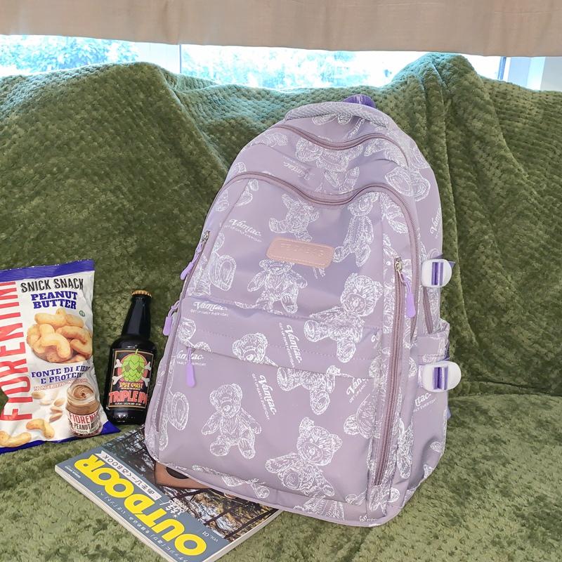 Schoolbag Junior High School Women's Large Capacity Backpack Printed Bear Computer Backpack Male High School Students