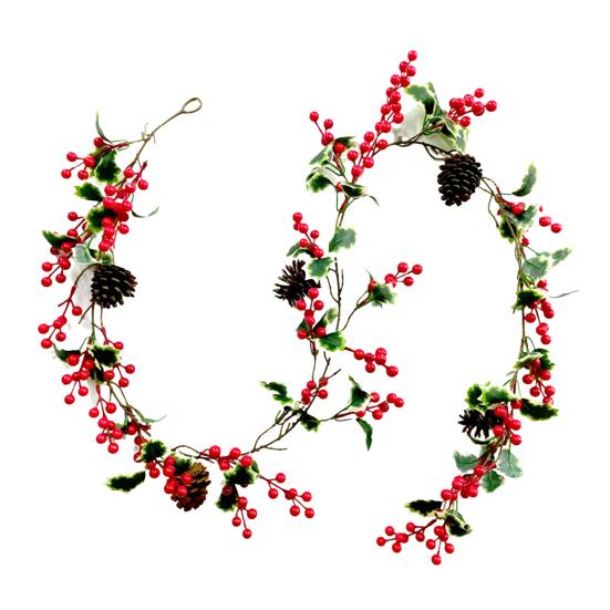 Рождественская искусственная гирлянда из ротанга с зелеными листьями и красными ягодами в помещении и на открытом воздухе, настенная подвеска, рождественские искусственные растения, украшение для праздничной вечеринки, реквизит для фотографий
