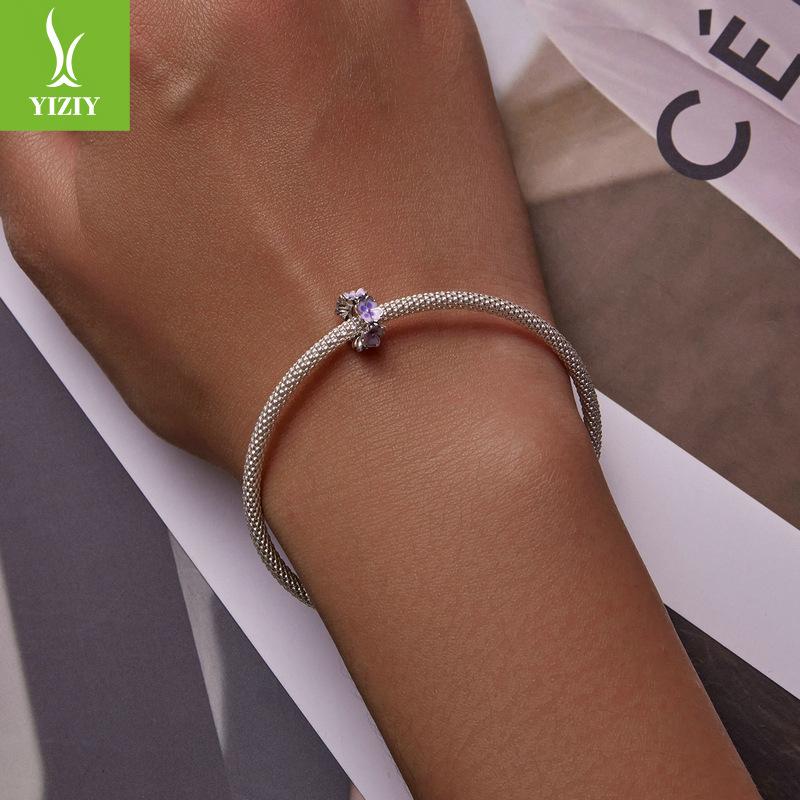 Purple Flower Diy Beads, Fresh And Elegant Simple S925 Silver Beaded Accessories Scc2212