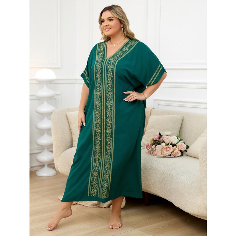 Women's Fashion Summer Spring Flower Pattern Print 1/2 Sleeves V-Neck Loose Waistline Casual Dresses