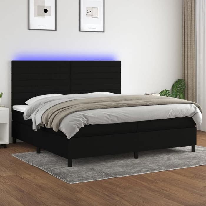 VidaXL Slat Bed Base with Mattress and LEDs, Upholstered Bed with Headboard, Double Bed, Adult Bedroom Bed, 3134983