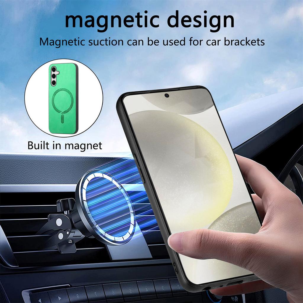 Кожаная задняя крышка для Samsung Galaxy S24+, совместимая с MagSafe, чехол для телефона с покрытием Skin-Touch