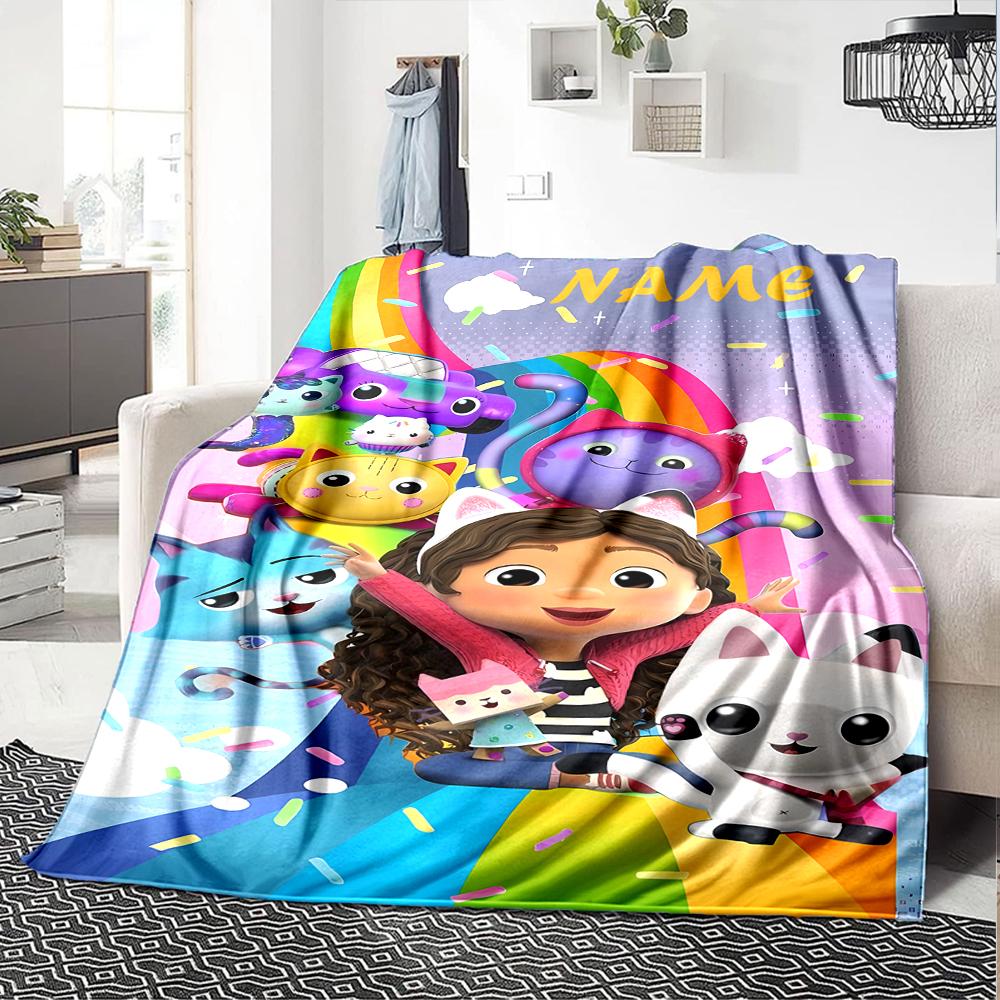 Custom Name Gabby's Dollhouse Theme Printed Blanket - Perfect for Couch, Bed, Travel & Outdoor Use | Machine Washable, Cozy & Durable.