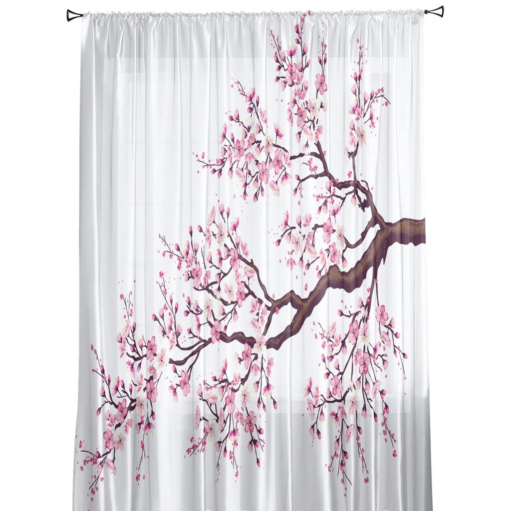Розовые прозрачные шторы с цветком вишни, оконные шторы для гостиной, спальни, жалюзи, детская комната, домашний декор