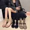 Medium Tube with Retro Flat Sandals, New Round Head Suede Cool Boots, Women's Fashion Shoes