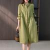 Women Shirt Dress Lapel 3/4 Sleeve High Waist Midi Dress Solid Color Loose Fit Summer Dress Office Lady Wear