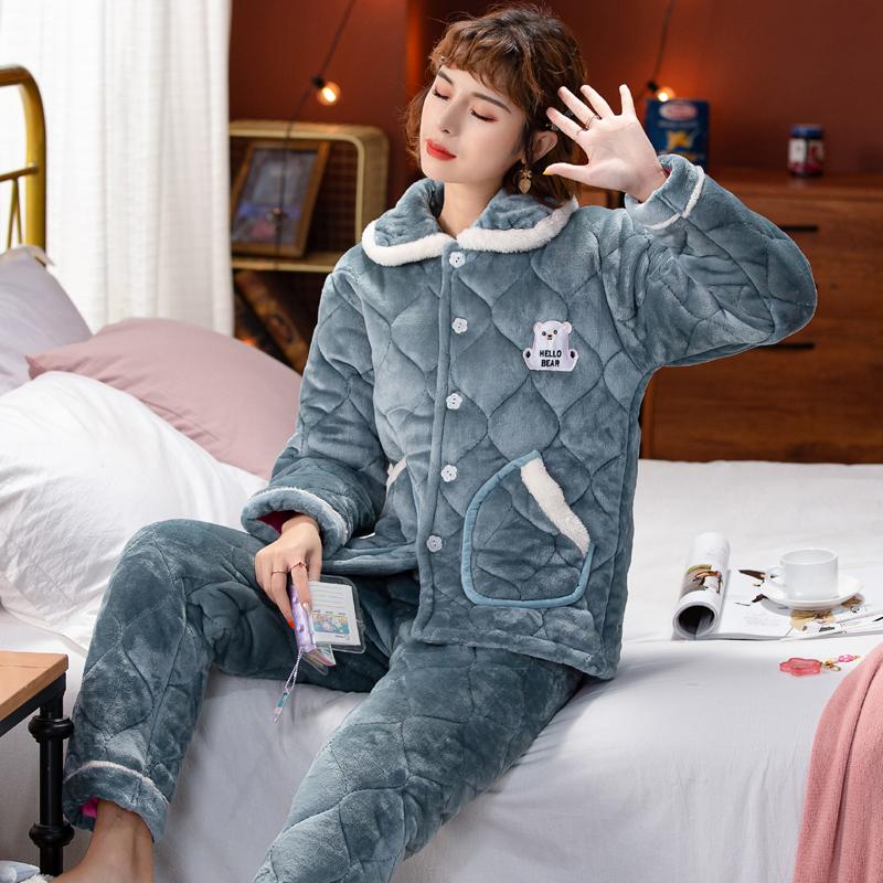 2 шт. Зимняя женская теплая домашняя одежда пижамы женская фланелевая толстая коралловая флисовая милая мультяшная пижама большого размера шерстяная пижама