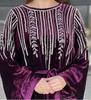 Stylish Long Moroccan Dubai Farasha Wine Kaftan Hand Work Crystal Abaya Dress