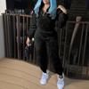 2 шт./комплект женский топ брюки костюм однотонный длинный рукав воротник стойка топ эластичный пояс толстые плюшевые брюки спортивный фитнес костюм пижама осень зима