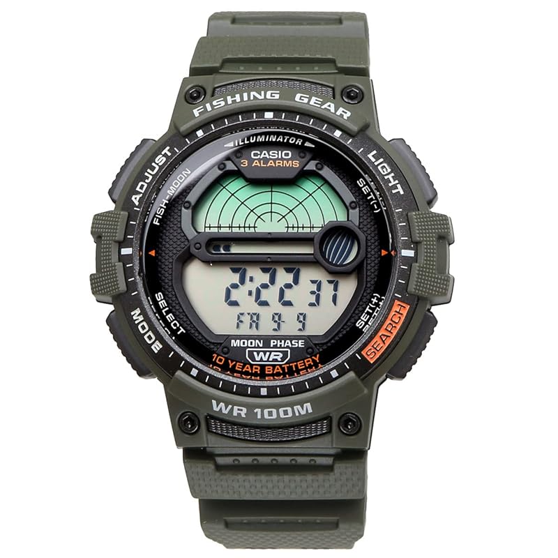 Часы Casio для рыбалки WS-1200H-3AV, Военно-зеленый, Мужские, Оригинальная коробка, Международная модель [Б/У]