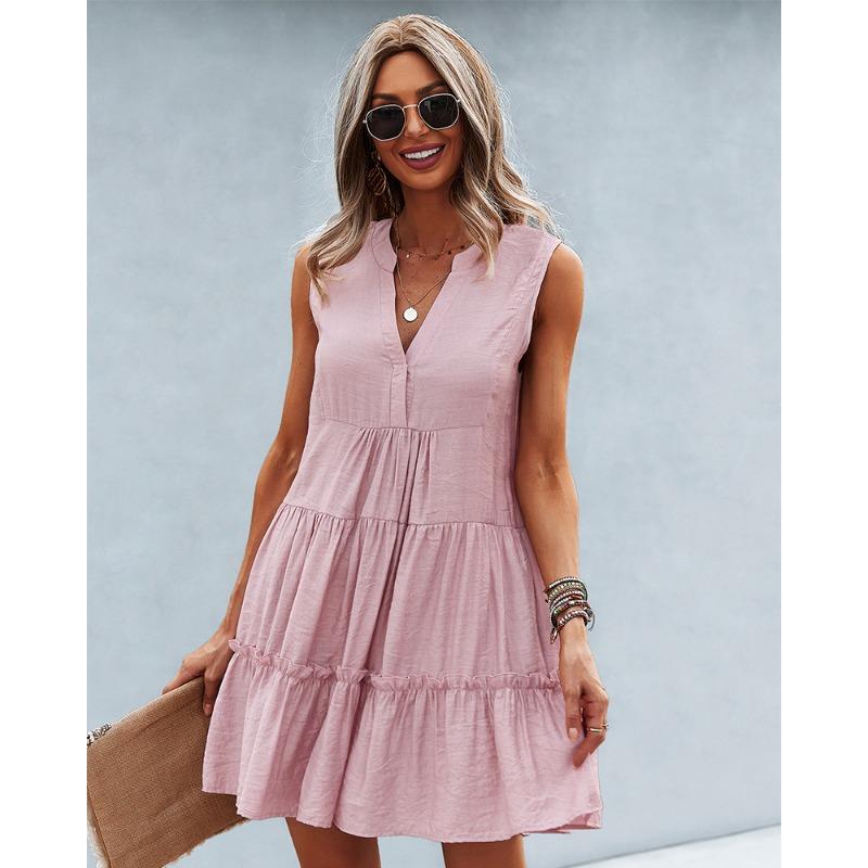 Женское платье с V-образным вырезом, сексуальное однотонное платье, летнее платье без рукавов