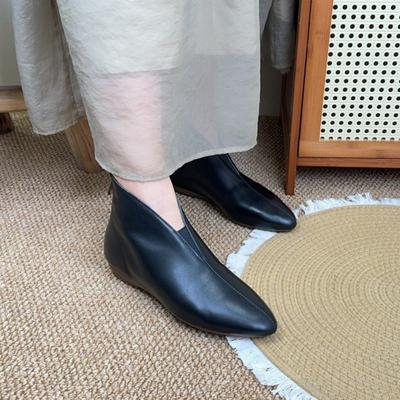 Короткие сапоги из коровьей кожи с острым носком в стиле ретро, универсальная женская обувь из натуральной кожи с мягкой подошвой