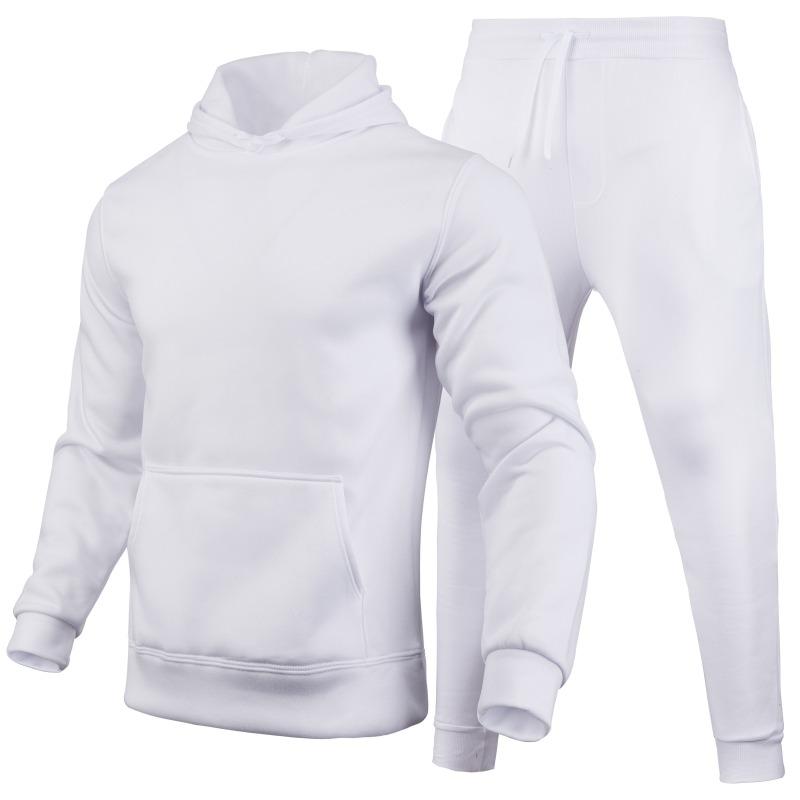 Весна-Осень Slim Fit Однотонный комплект с капюшоном Urban Casual Pullover Мужская одежда Комплекты с брюками