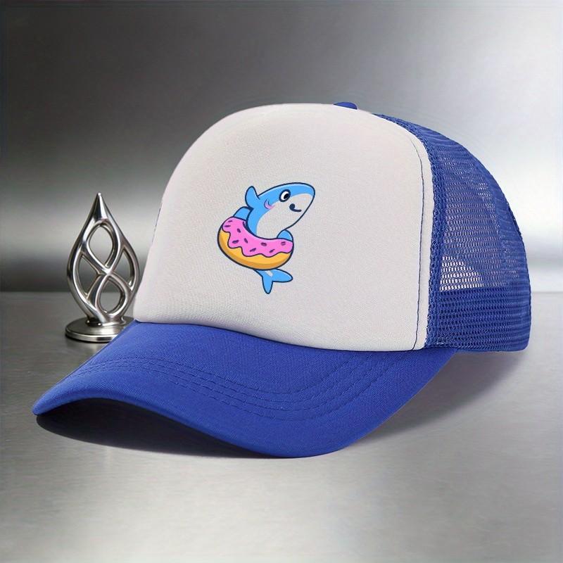 Shark Donut Print Trucker Hat Breathable Mesh Baseball Cap Casual Adjustable Summer Hat