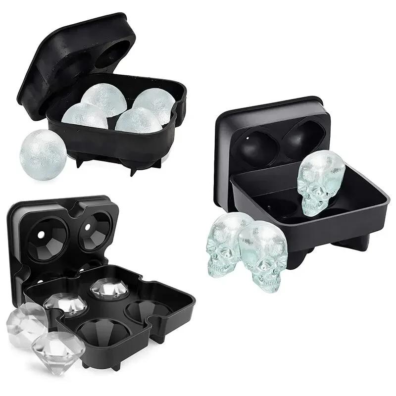 Силиконовая 3D-форма для льда в форме шара, черепа, ромба, многоразовая форма для кубиков льда, лотки для кубиков льда, легко извлекаются, для виски, принадлежностей для пирожных