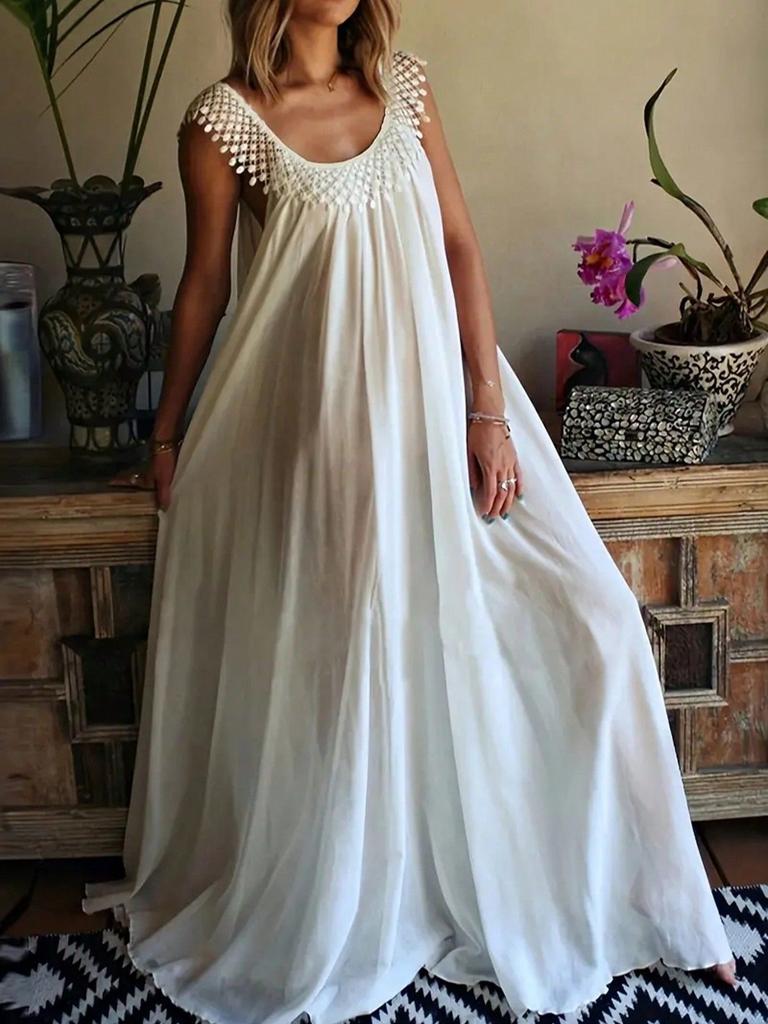 Summer European and American simple solid color high-end dress