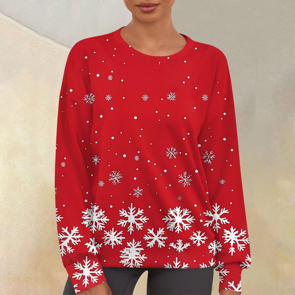 Women's Casual Fashion Print Round Neck Drop Shoulder Sleeve Long Sleeve Sweater Top