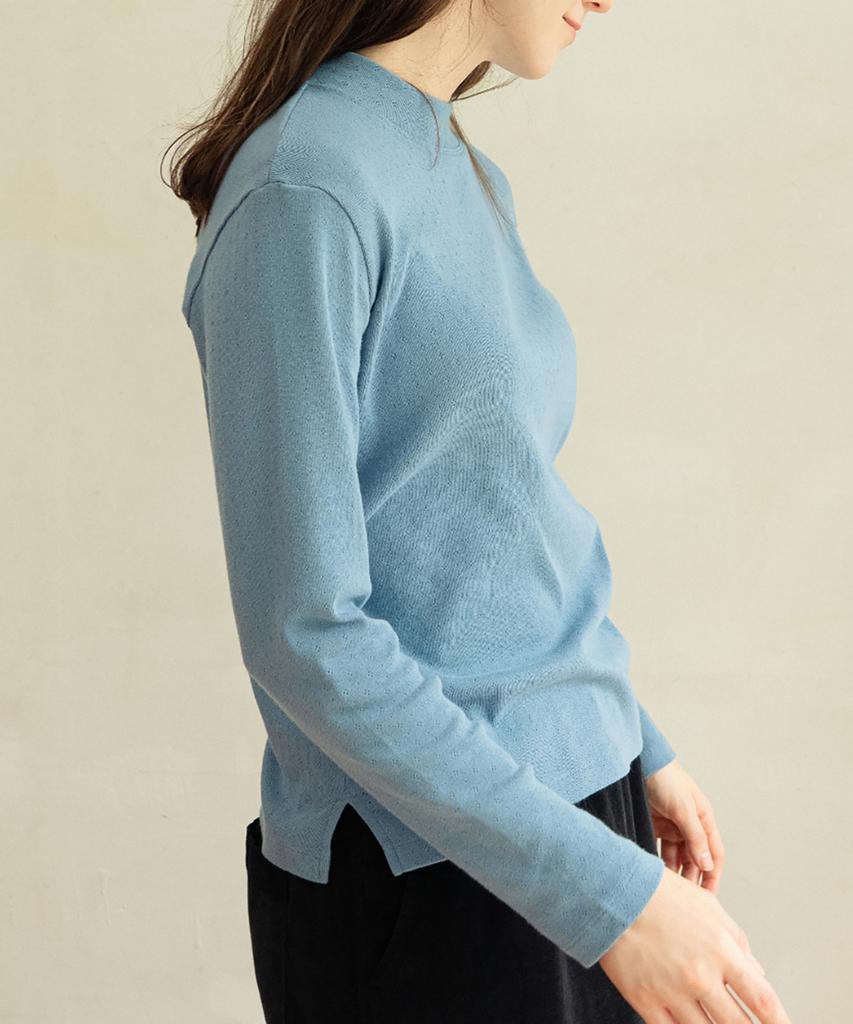CHIQUITA Eyelet High-Neck T-Shirt Blue 250907Bl