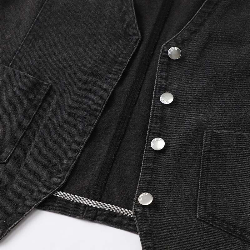 Джинсовый жилет куртка    Винтажный женский повседневный однотонный жилет без рукавов Джинсовая куртка топ