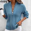 Women's Fashion Casual Fall Winter Solid Color Print Long Sleeve Stand-collar Sweaters Coats(women’s)