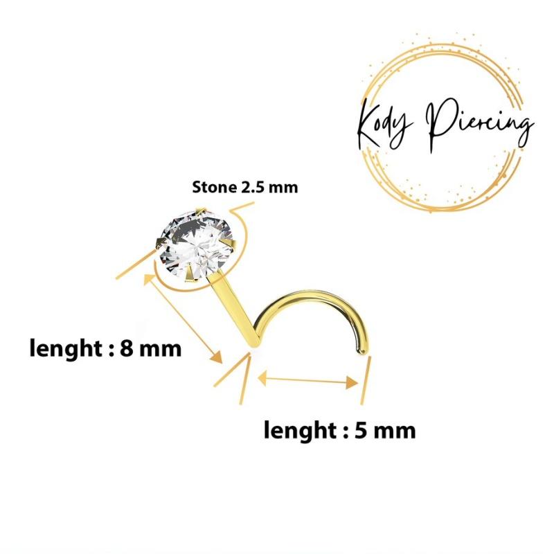 KODY PIERCING 18K GOLD Curved Stud And 2.5mm Round Zircon Set