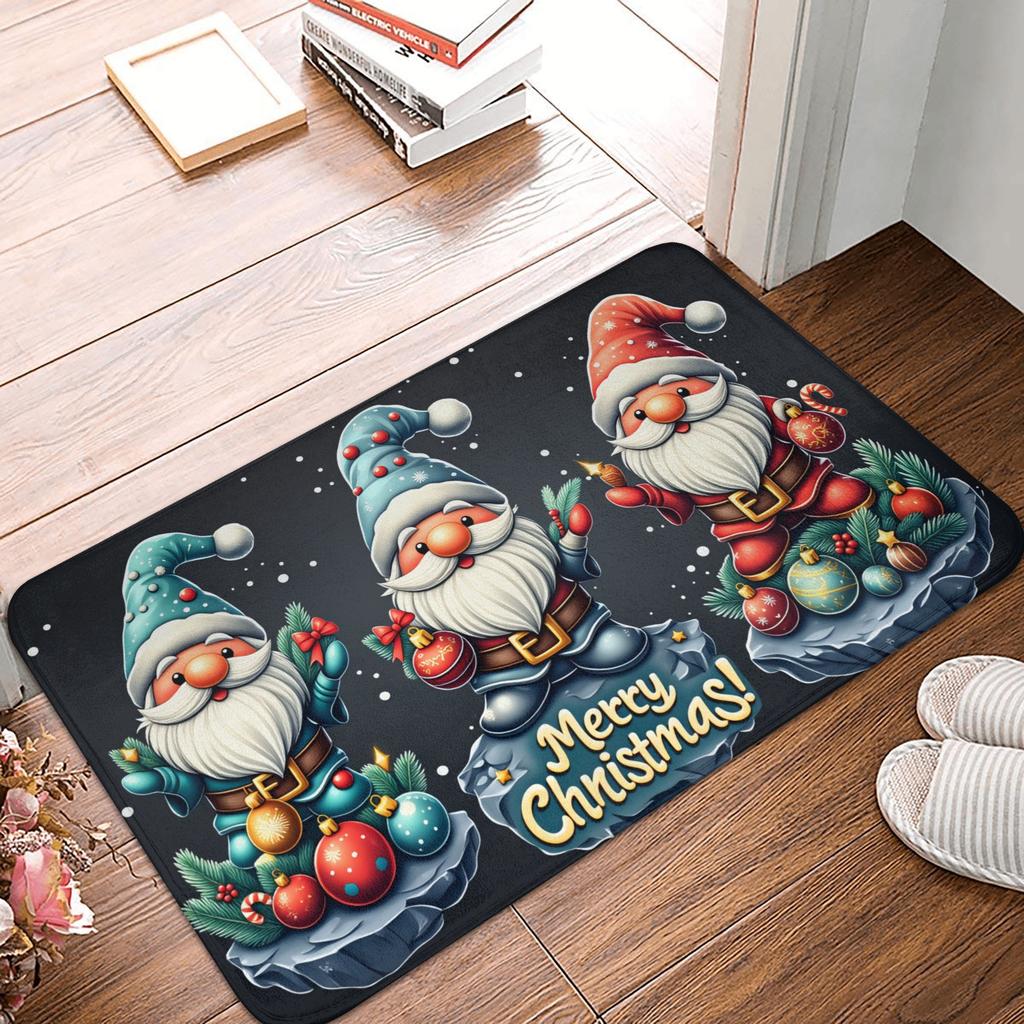 Snowman Pattern Merry Christmas Doormat Non-Slip Entrance Kitchen Bath Door Floor Mat Toilet Carpet Rug
