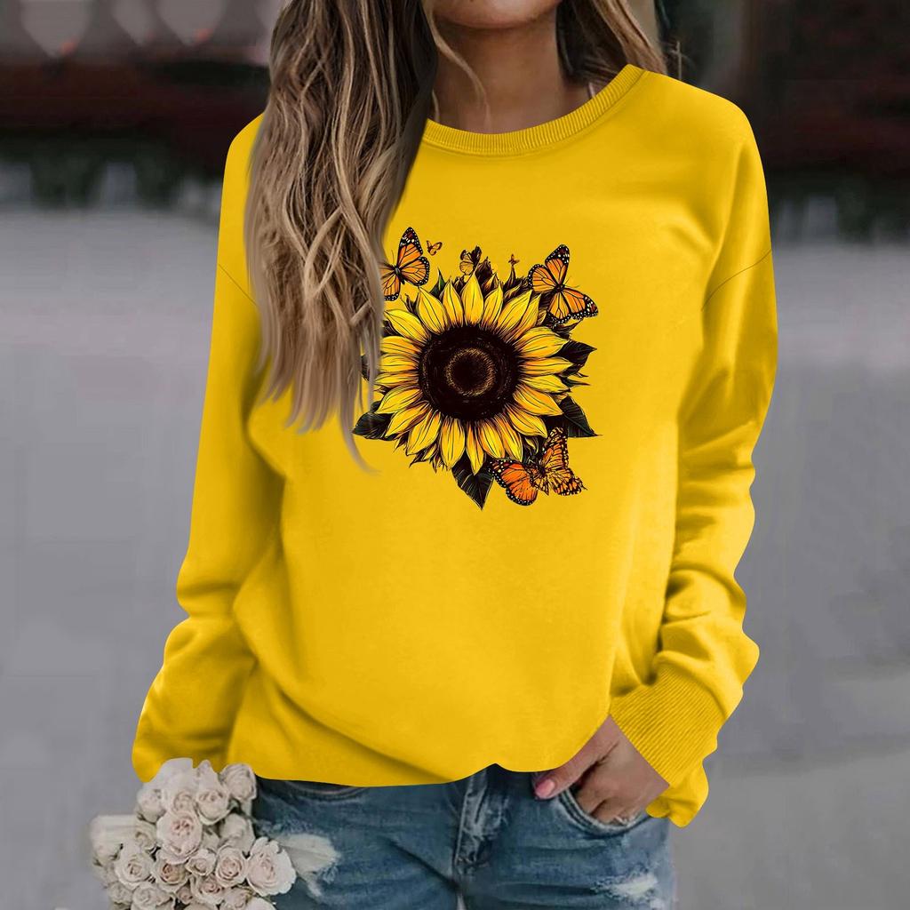 Женская модная повседневная толстовка с длинным рукавом и круглым вырезом с принтом