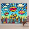 1pc retro comic book urban landscape photography background - Polyester background with colorful Boom & Wow explosions