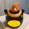 Halloween Ceramic Cat Pumpkin Figurine Carved Cat Pumpkin Tabletop Tealight Candle Holder for Indoor Home Party Decor