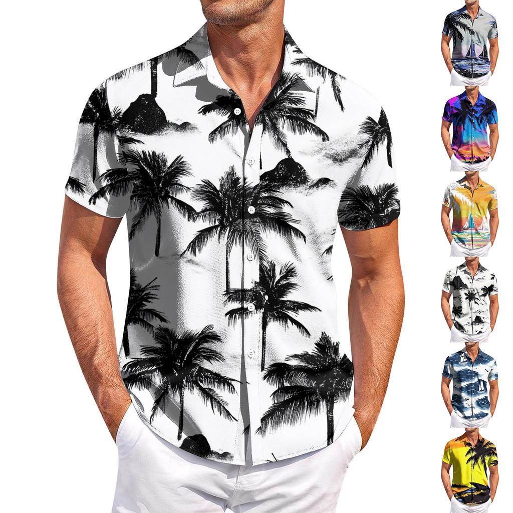 Men's Casual Short-sleeved Shirt Slim Fit Stylish Men's Hawaiian Print