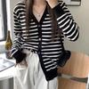 Striped V-neck Knitted Cardigan Small Coat Women's Autumn and Winter Loose Outer Sweater Lazy Retro Long-sleeved Top