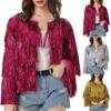 Women's Sequin Fringe Jackets Sparkly Tassel Hem Long Sleeve Open Front Jacket Outerwear