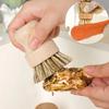 Bamboo Dishwashing Brush Natural Sisal Wooden Handle High Density Bristles for Cast Iron Pans Pots Dishes Fruits Vegetables Clea
