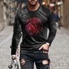 New 3D Blood Moon Print Mens Tshirts Long Sleeve Tees Round Neck Casual Pullover Mens Clothing Plus Size