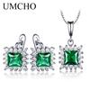 925 Sterling Silver Green Emerald Gemstone Earrings Necklace Set for Women