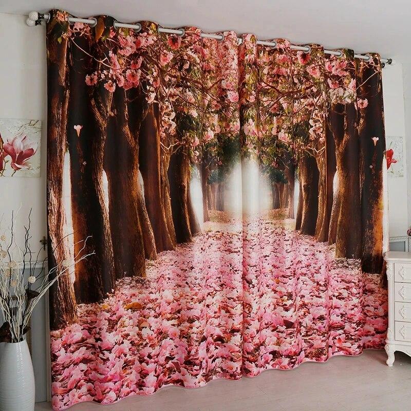 Занавеска с скандинавским пейзажем и высокой степенью затенения, снежная гора, зеленый лес, закат, цветы, затемненная драпировка для отеля, спальни, гостиной, залива, новинка