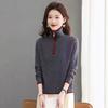 Half Zipper Stand-up Collar Women's Spring and Autumn New Medium Mother Embroidered Knitted Sweater with Bottom Clothes